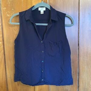 LOFT Blue Sleeveless Button Down Notched Collar Top